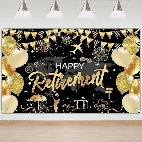 Mocsicka Retirement Party Decorations Blue and Gold Happy Banner for Men and Women Photo Booth Props (Blue Gold ، 180x110cm) in Kuwait