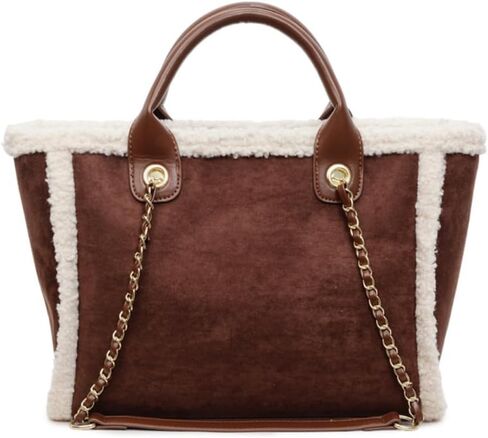 Suede Tote Bag for Women Furry Top-handle Handbag Sherpa Shoulder Bag Vintage Faux Suede Fall Winter Purse Work Travel in Saudi Arabia