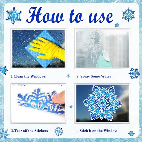 Konsait 112 Pcs Laser Rainbow Snowflake Window Clings Double Sided Christmas Window Decals to Prevent Bird Strikes Blue Christmas Decor for Glass Reusable Static Clings for Winter Decorations in Saudi Arabia