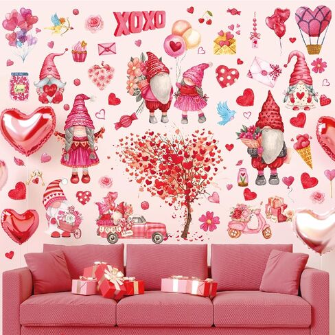 JarThenaAMCS 9 Sheets Valentine's Day Wall Stickers Watercolor Gnome PVC Plastic Decorative Decals Red Pink Love Heart Window Decor for Home Classroom Party Supplies, 7.8 x 11.8 Inch in Saudi Arabia