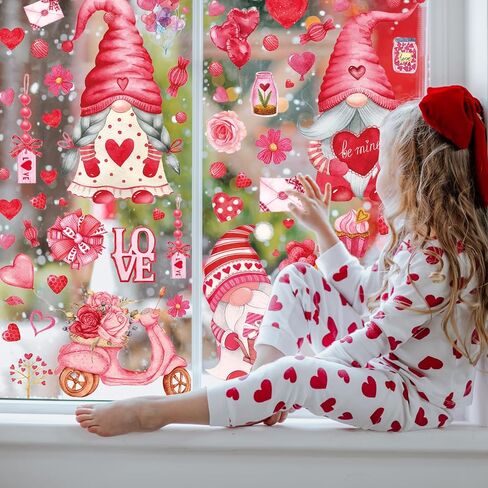 JarThenaAMCS 9 Sheets Valentine's Day Wall Stickers Watercolor Gnome PVC Plastic Decorative Decals Red Pink Love Heart Window Decor for Home Classroom Party Supplies, 7.8 x 11.8 Inch in Saudi Arabia
