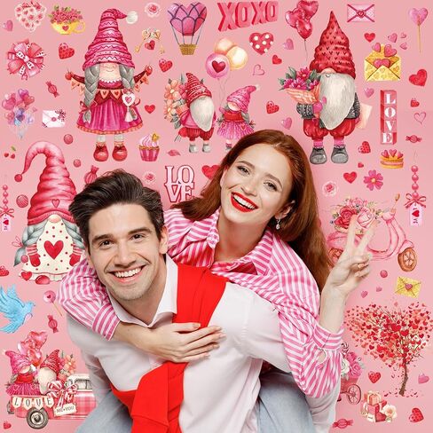 JarThenaAMCS 9 Sheets Valentine's Day Wall Stickers Watercolor Gnome PVC Plastic Decorative Decals Red Pink Love Heart Window Decor for Home Classroom Party Supplies, 7.8 x 11.8 Inch in Saudi Arabia