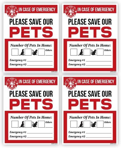 Please Save Our Pets – 5×4 Inch Pet Alert Window Sticker Pack of 4 | “in Case of Emergency" Rescue Decal with Write-in Boxes (Dogs/Cats) & Emergency Contacts | Peel & Stick Waterproof Vinyl for Door in Saudi Arabia