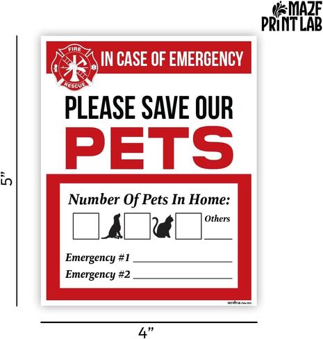 Please Save Our Pets – 5×4 Inch Pet Alert Window Sticker Pack of 4 | “in Case of Emergency" Rescue Decal with Write-in Boxes (Dogs/Cats) & Emergency Contacts | Peel & Stick Waterproof Vinyl for Door in Saudi Arabia