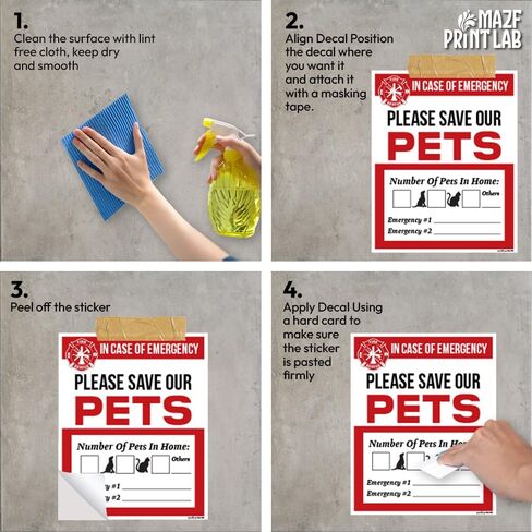 Please Save Our Pets – 5×4 Inch Pet Alert Window Sticker Pack of 4 | “in Case of Emergency" Rescue Decal with Write-in Boxes (Dogs/Cats) & Emergency Contacts | Peel & Stick Waterproof Vinyl for Door in Saudi Arabia
