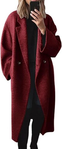 yoeasy Women's Winter Notch Lapel Double Breasted Pea Coat Wool Blend Long Sleeve Casual Long Trench Coat in Saudi Arabia