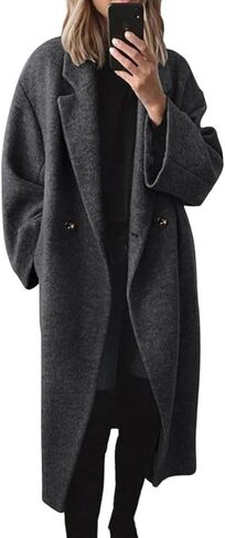 yoeasy Women's Winter Notch Lapel Double Breasted Pea Coat Wool Blend Long Sleeve Casual Long Trench Coat in Saudi Arabia