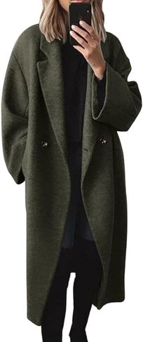yoeasy Women's Winter Notch Lapel Double Breasted Pea Coat Wool Blend Long Sleeve Casual Long Trench Coat in Saudi Arabia