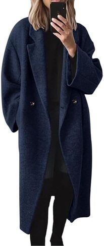 yoeasy Women's Winter Notch Lapel Double Breasted Pea Coat Wool Blend Long Sleeve Casual Long Trench Coat in Saudi Arabia