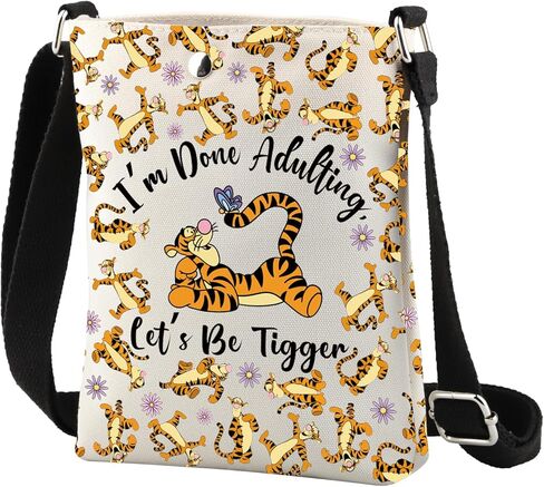 CMNIM Cartoon Tigger Crossbody Bag Cartoon Movie Fan Gift Tigger Lover Gift I'm Done Adulting Let's Be Tigger Crossbody Purse in Saudi Arabia
