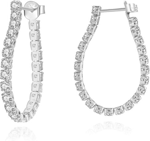 Bellitia Jewelry 925 Sterling Silver Round Chain Earrings Cubic Zirconia Drop Earrings Platinum/14K Gold Plated Pave Geometric Hypoallergenic Dangle Earrings for Women Girls in Saudi Arabia