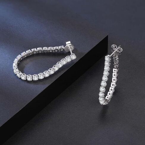 Bellitia Jewelry 925 Sterling Silver Round Chain Earrings Cubic Zirconia Drop Earrings Platinum/14K Gold Plated Pave Geometric Hypoallergenic Dangle Earrings for Women Girls in Saudi Arabia