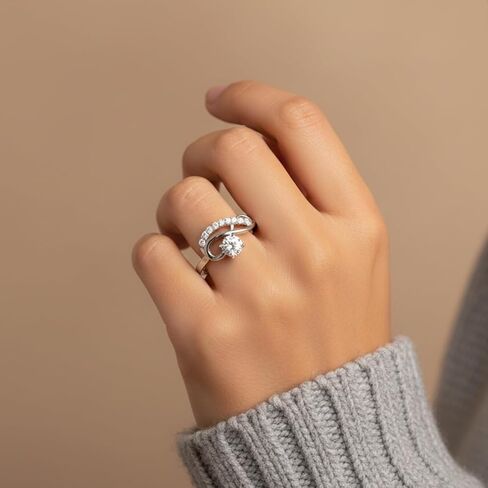 1pc Line-shaped Round Zirconia Rings for Women with Design Sense Jewelry for Engagement Wedding and Proposal Light Luxury Exquisite Jewelry for Women in Saudi Arabia