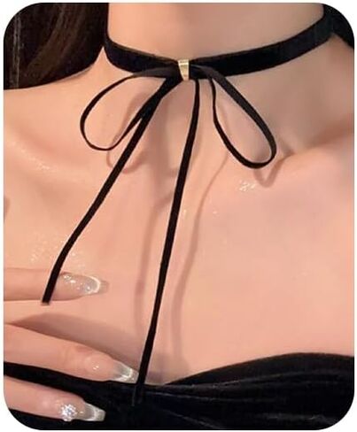 Bow Choker Necklace for Women Vintage Red Black Velvet Choker Gothic Long Ribbon Bow Collar Necklace Christmas Jewelry Gifts in Saudi Arabia