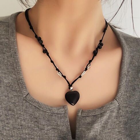 Bohemian Heart Choker Necklace Black Onyx Heart Pendant Necklace Cord Collar Rope Necklaces Jewelry Gifts for Women in Saudi Arabia