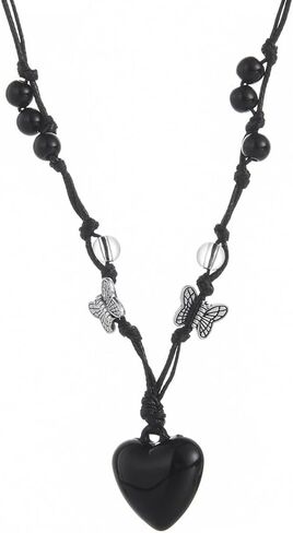 Bohemian Heart Choker Necklace Black Onyx Heart Pendant Necklace Cord Collar Rope Necklaces Jewelry Gifts for Women in Saudi Arabia