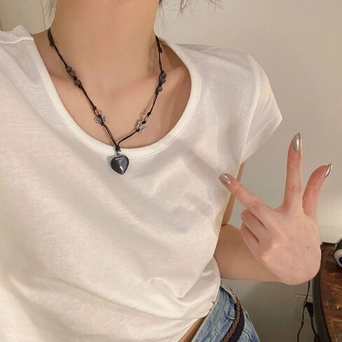 Bohemian Heart Choker Necklace Black Onyx Heart Pendant Necklace Cord Collar Rope Necklaces Jewelry Gifts for Women in Saudi Arabia