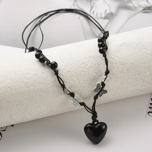 Bohemian Heart Choker Necklace Black Onyx Heart Pendant Necklace Cord Collar Rope Necklaces Jewelry Gifts for Women in Saudi Arabia