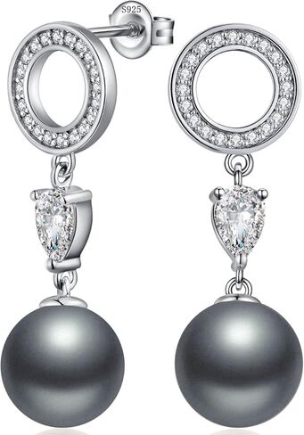 أقراط جيامياوي 18 قيراط مطلية بالذهب الأبيض 925 من الفضة الإسترليني واللؤلؤ المتدلية، أقراط متدلية كبيرة من اللؤلؤ للنساء in Kuwait