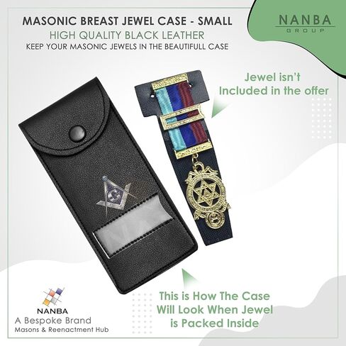 Masonic Regalia Pocket Jewel Holder Case Leather Carry Wallet with Soft Lining for Freemason Lodge Jewels, Pins & Badges - Square Compass G Gold & Blue Printed (Small) in Saudi Arabia