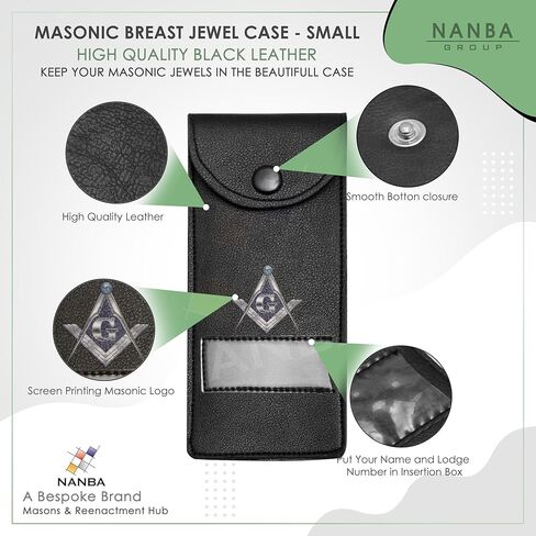 Masonic Regalia Pocket Jewel Holder Case Leather Carry Wallet with Soft Lining for Freemason Lodge Jewels, Pins & Badges - Square Compass G Gold & Blue Printed (Small) in Saudi Arabia