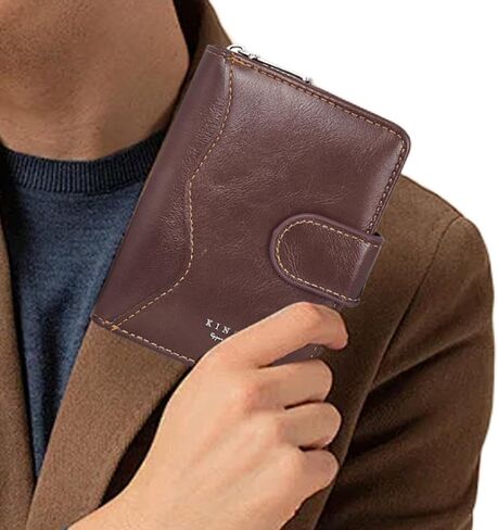 Men Wallet, Leather Card Wallet Large Capacity Short Wallet Multifunctional Card Case with ID Card Window Zip Button(Black) in Saudi Arabia