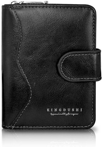 Men Wallet, Leather Card Wallet Large Capacity Short Wallet Multifunctional Card Case with ID Card Window Zip Button(Black) in Saudi Arabia