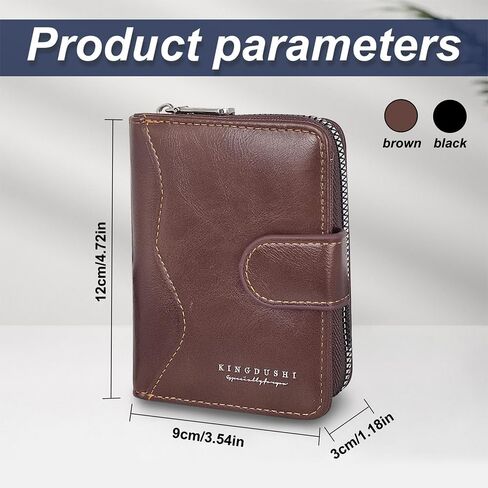 Men Wallet, Leather Card Wallet Large Capacity Short Wallet Multifunctional Card Case with ID Card Window Zip Button(Black) in Saudi Arabia