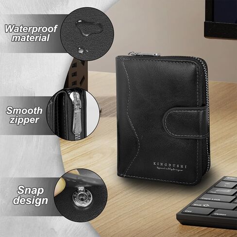 Men Wallet, Leather Card Wallet Large Capacity Short Wallet Multifunctional Card Case with ID Card Window Zip Button(Black) in Saudi Arabia