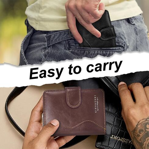 Men Wallet, Leather Card Wallet Large Capacity Short Wallet Multifunctional Card Case with ID Card Window Zip Button(Black) in Saudi Arabia