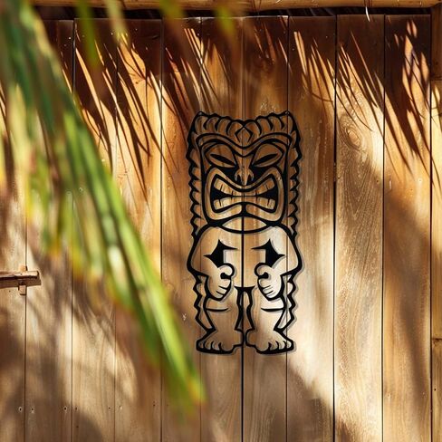 Zckjnoi Tiki Wall Decor - 15.8x7.9 Inch Polynesian Iron Wall Art, Outdoor Tiki Statue Decorations for Patio Garden, Hawaiian Home Decor Tribal Sculpture in Saudi Arabia