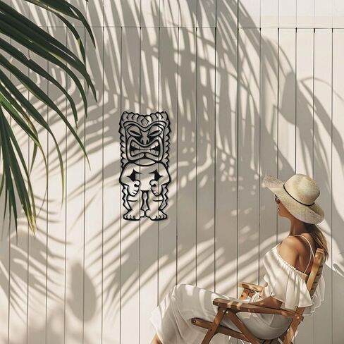Zckjnoi Tiki Wall Decor - 15.8x7.9 Inch Polynesian Iron Wall Art, Outdoor Tiki Statue Decorations for Patio Garden, Hawaiian Home Decor Tribal Sculpture in Saudi Arabia