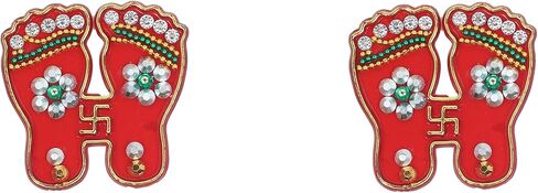 Red Kalash Design Diwali Shubh labh مع Laxmi Charan Paduka Feet Pagala Diwali Door Rangoli Floor Decorations Decoration Studded Stones Sequins in Saudi Arabia