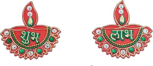 Red Kalash Design Diwali Shubh labh مع Laxmi Charan Paduka Feet Pagala Diwali Door Rangoli Floor Decorations Decoration Studded Stones Sequins in Saudi Arabia