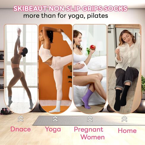 SkiBeaut Pilates Grips Socks- Yoga Women Non Slip Grippers Anti Skid Sticky Hospital Socks for Senior, 3 Pairs, US Size 5-9 in Saudi Arabia