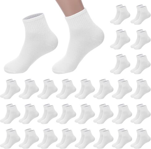 Yuanan 30 Pairs White Ankle Socks for Women, Athletic Ankle Socks Low Cut Sock Cotton Breathable Wicking Thin Ankles Sockes Bulk Gym Athletic Crew Sock for Adult Running Gym Workout in Saudi Arabia