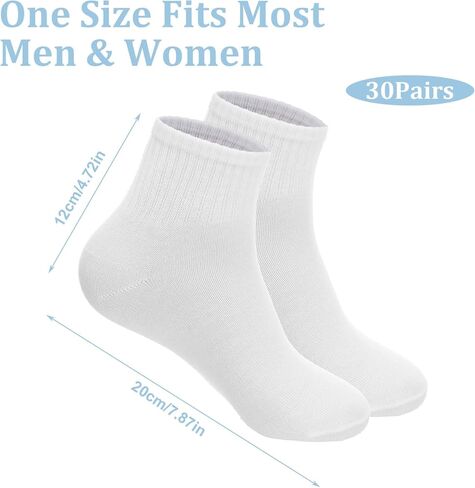 Yuanan 30 Pairs White Ankle Socks for Women, Athletic Ankle Socks Low Cut Sock Cotton Breathable Wicking Thin Ankles Sockes Bulk Gym Athletic Crew Sock for Adult Running Gym Workout in Saudi Arabia