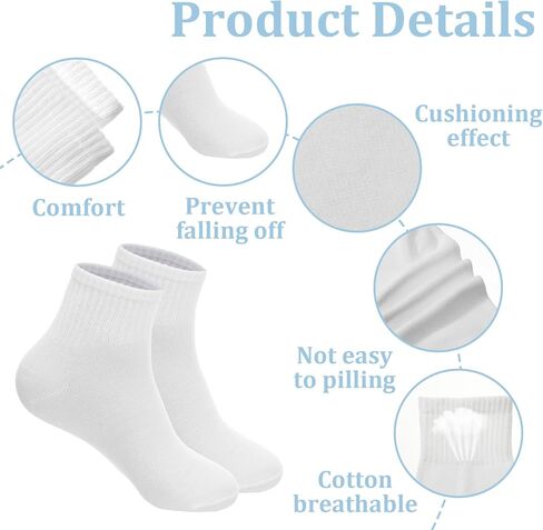 Yuanan 30 Pairs White Ankle Socks for Women, Athletic Ankle Socks Low Cut Sock Cotton Breathable Wicking Thin Ankles Sockes Bulk Gym Athletic Crew Sock for Adult Running Gym Workout in Saudi Arabia