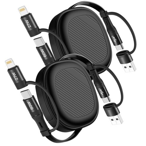 5-in-1 Retractable Multi Charging Cable Fast Charging 60W, USB A/C to C/Lightning Fast Charging Cord Multiple Charger Cord for iPhone Series, iPad, Samsung Series,MacBook,Tablets and All Devices in Kuwait