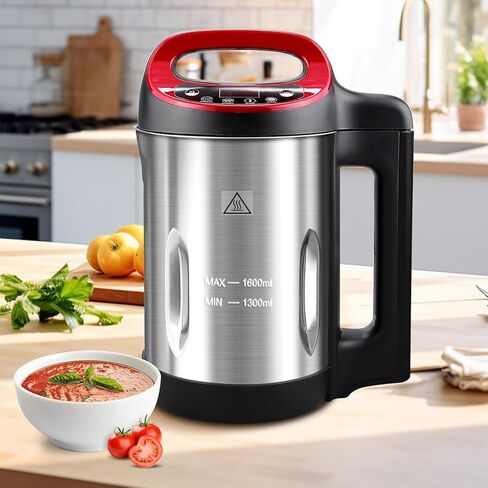 Homtone 1.6L Soup Maker Machine, Stainless Steel Programmable Soup Maker with Smooth & Chunky Settings, Anti-Dry Burn, Overfill Sensors, Self-Cleaning Mode for Quick Soups, Baby Food, Home Use Black in Saudi Arabia