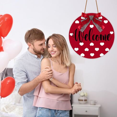 JarThenaAMCS عيد الحب لافتة باب الترحيب مع شريط فيونكة حمراء على شكل قلب حب خشبي لافتة معلقة دائرية للباب الأمامي للديكور الداخلي والخارجي لشرفة المنزل in Saudi Arabia