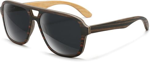 SUNAIT Light Burl/Black Oak/Zebra & Ebony/Maple Wood Sunglasses Classic Square Aviator for Men & Women HD Polarized Lens in Saudi Arabia