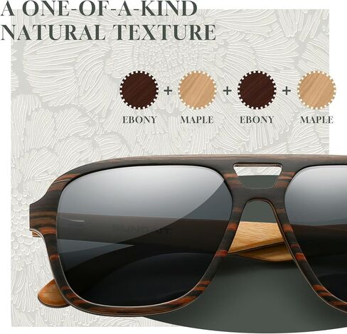 SUNAIT Light Burl/Black Oak/Zebra & Ebony/Maple Wood Sunglasses Classic Square Aviator for Men & Women HD Polarized Lens in Saudi Arabia