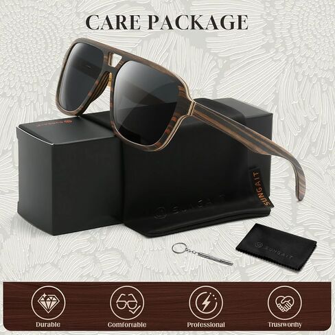 SUNAIT Light Burl/Black Oak/Zebra & Ebony/Maple Wood Sunglasses Classic Square Aviator for Men & Women HD Polarized Lens in Saudi Arabia