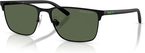 نظارات شمسية مستطيلة للرجال من Arnette AN3094 Hampere، مستقطبة باللون الأسود غير اللامع/الأخضر الداكن، 58 مم in Kuwait