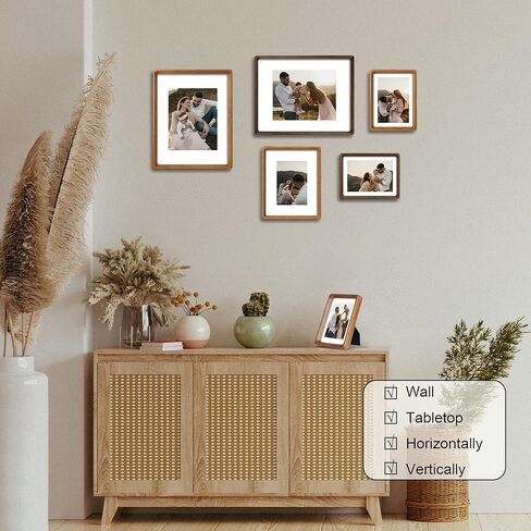 إطار صورة THKRLOF مقاس 6 × 8 من خشب الجوز الطبيعي مع حصيرة مقاس 5 × 7، إطارات صور من الخشب الصلب الطبيعي الأصلي مقاس 6 × 8 مع غطاء زجاجي مقسّى لعرض الحائط والطاولة in Kuwait