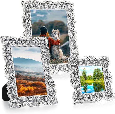 Yooker 2 حزمة 5 × 7 بوصة إطار صورة كريستال الراتنج إطار صورة الزفاف صورة جوهرة مع أحجار الراين هدية صورة لطاولة الزفاف أعلى سطح المكتب in Saudi Arabia