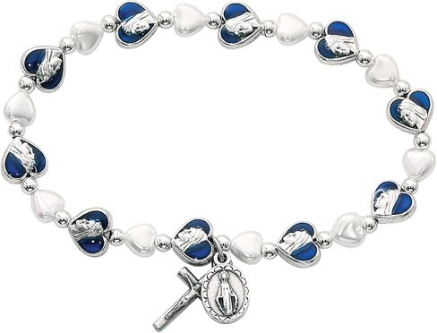 Miraculous Stretch Bracelet with Blue Enamel Heart Beads, Religious Jewelry in Saudi Arabia
