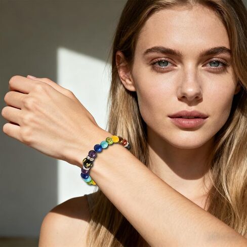 IQPDYV Chakra Bracelet for Women Natural Stone Healing Crystal Bracelet Crystal Anxiety Relief Bracelets for Meditation Relaxation Inspirational Jewelry Gift in Saudi Arabia