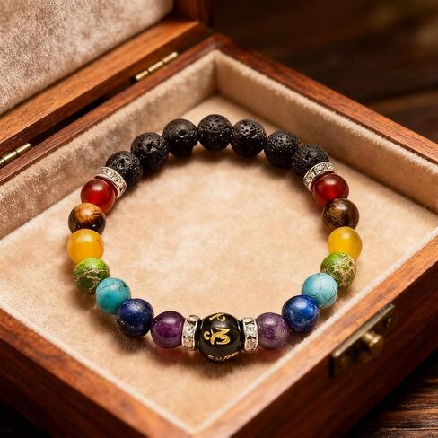 IQPDYV Chakra Bracelet for Women Natural Stone Healing Crystal Bracelet Crystal Anxiety Relief Bracelets for Meditation Relaxation Inspirational Jewelry Gift in Saudi Arabia